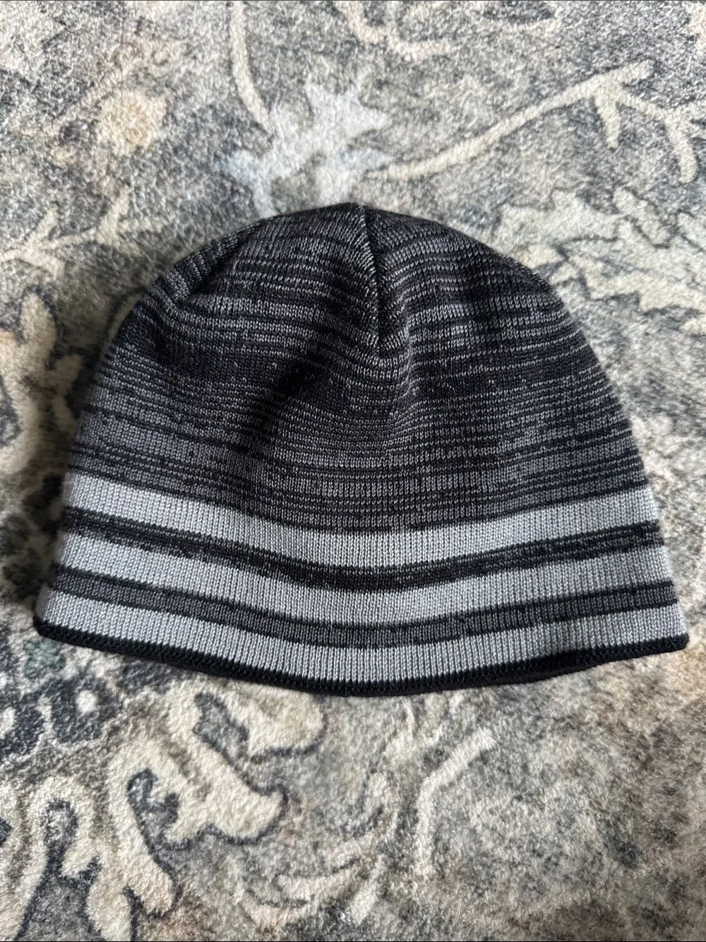 adidas Black Beanie with Gray Stripe Logo